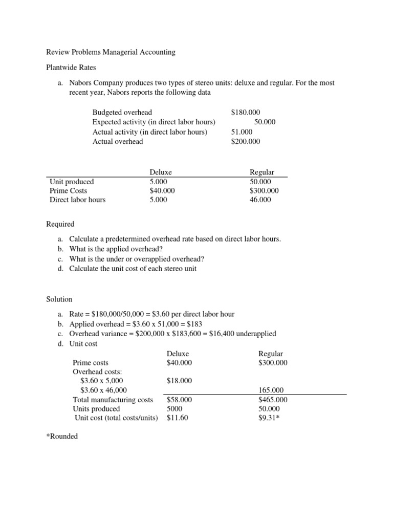 Managerial Accounting Overhead Analysis | PDF | Profit (Economics) | Cost
