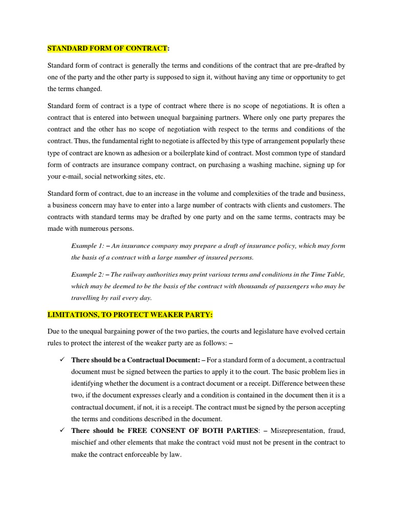 Standard Form of Contract PDF Contractual Term Justice