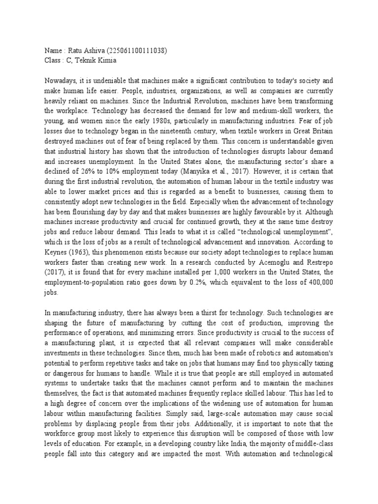 Argumentative Essay Pdf Automation Labour Economics