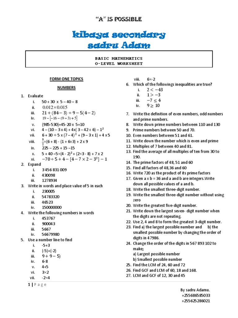 O-Level Basic Mathematics Worksheet | PDF | Significant Figures ...