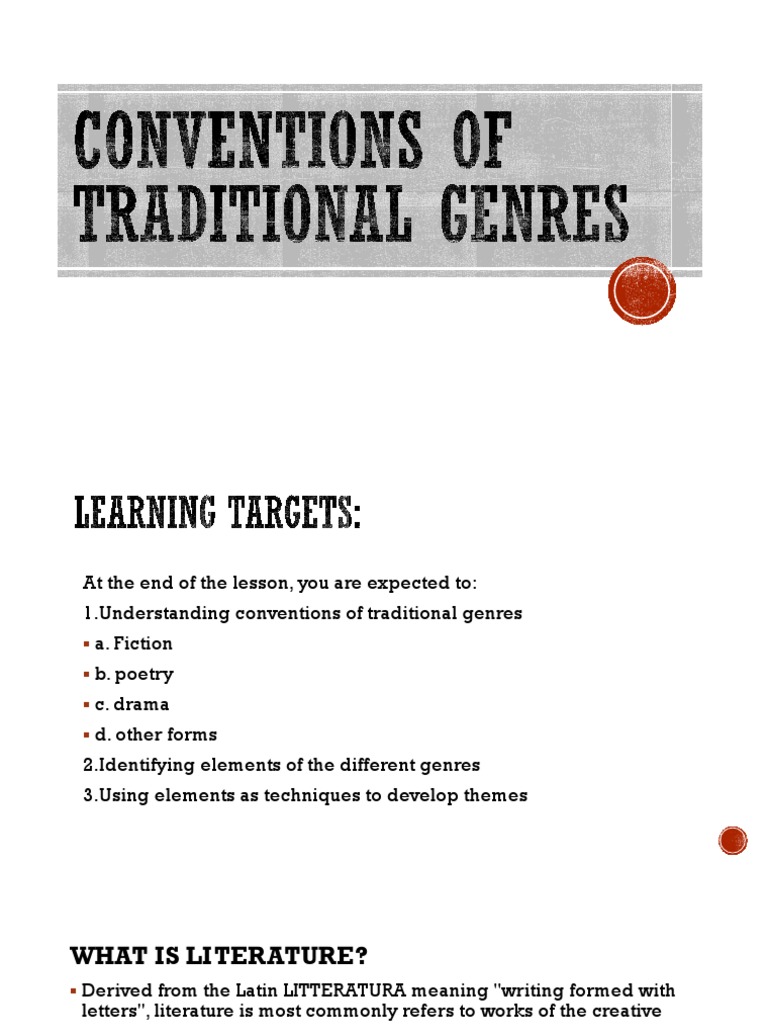 Conventions of Traditional Genres PDF Genre Poetry