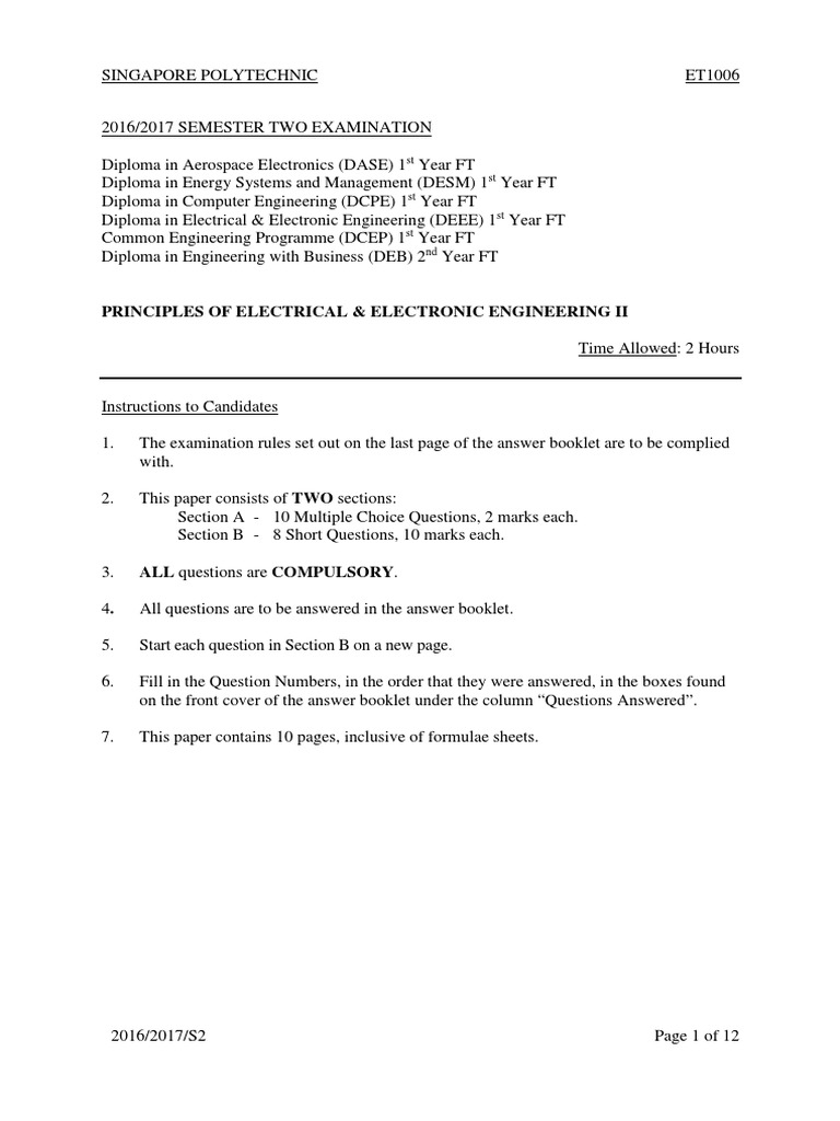 ET1006 Electrical Engineering Exam | PDF | Rectifier | Electrical Impedance