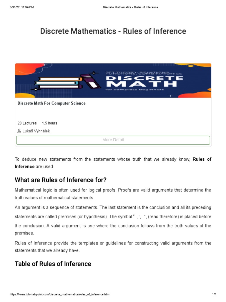 Discrete mathematics rules of inference pdf argument logical