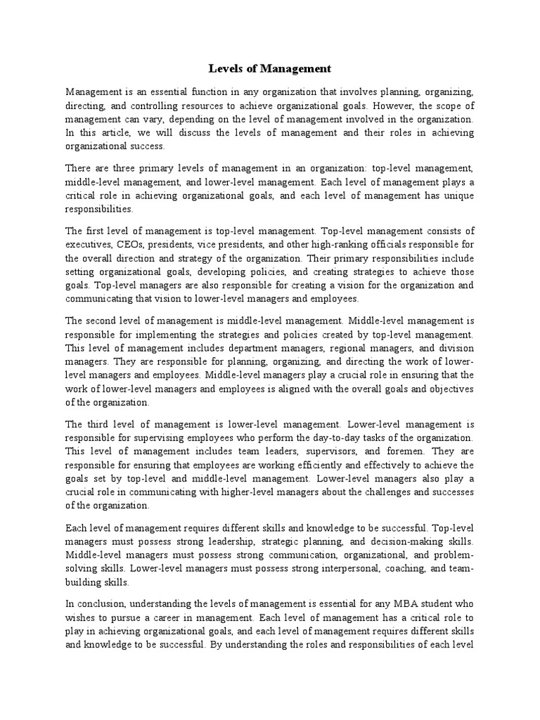 Levels of Management | PDF | Goal | Cognition