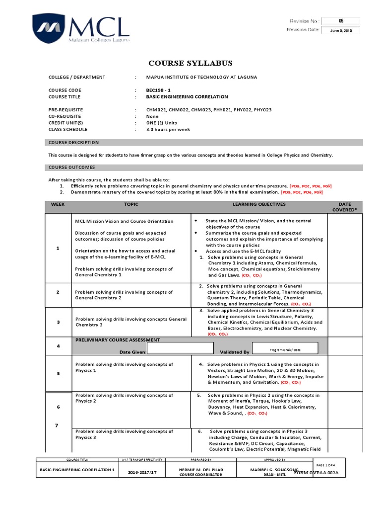 Basic Engineering Correlation Syllabus | PDF | Electric Current | Chemistry