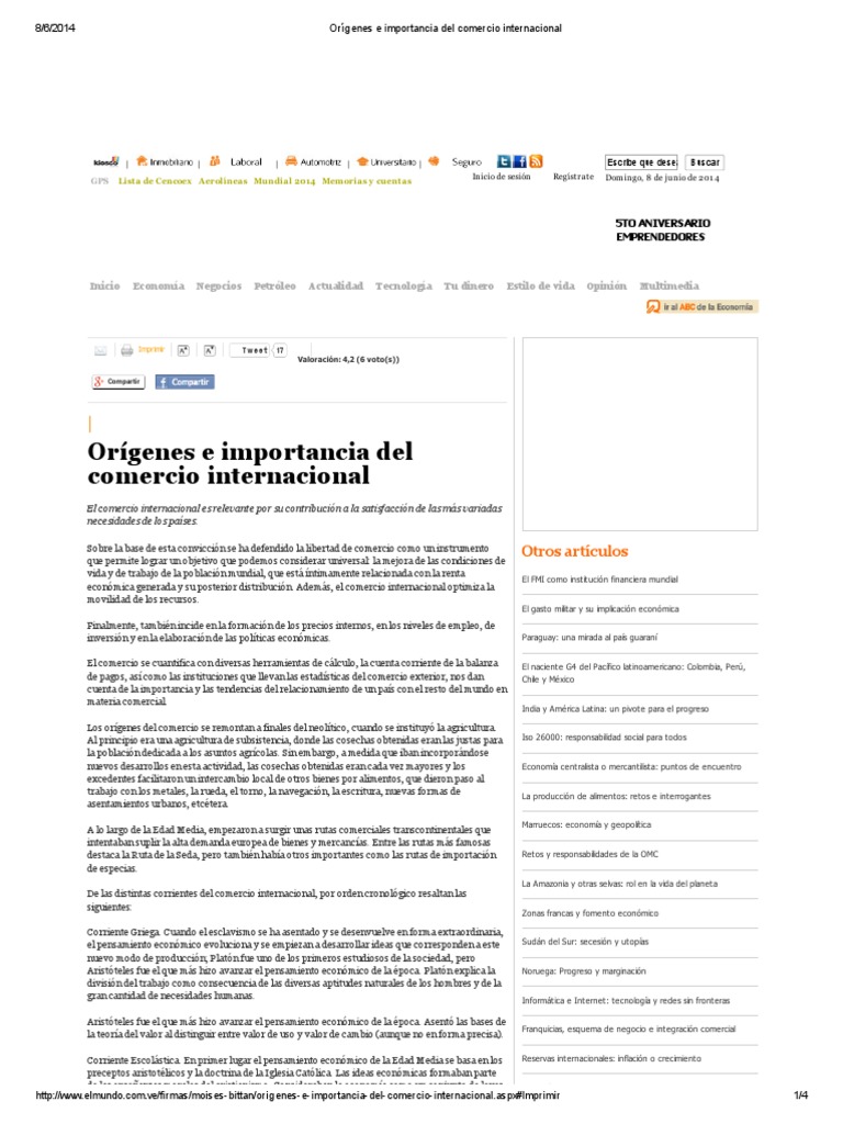 Orígenes y relevancia del comercio internacional | PDF | Comercio ...