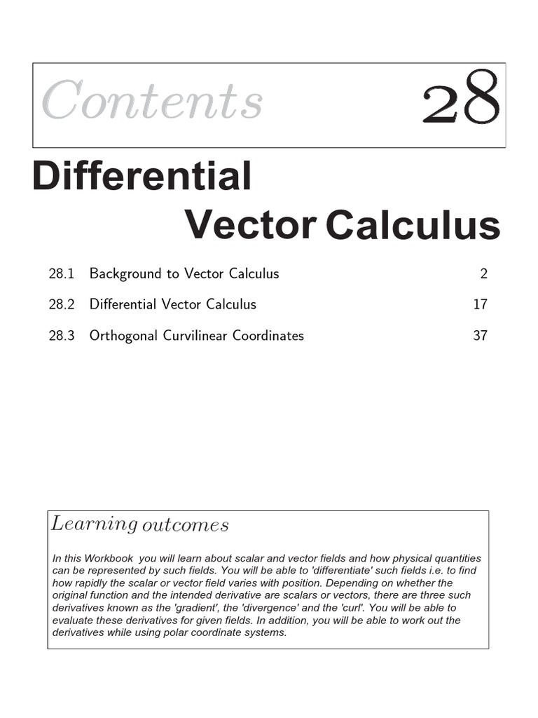 HELM Workbook 28 Differential Vector Calculus PDF Euclidean Vector Divergence