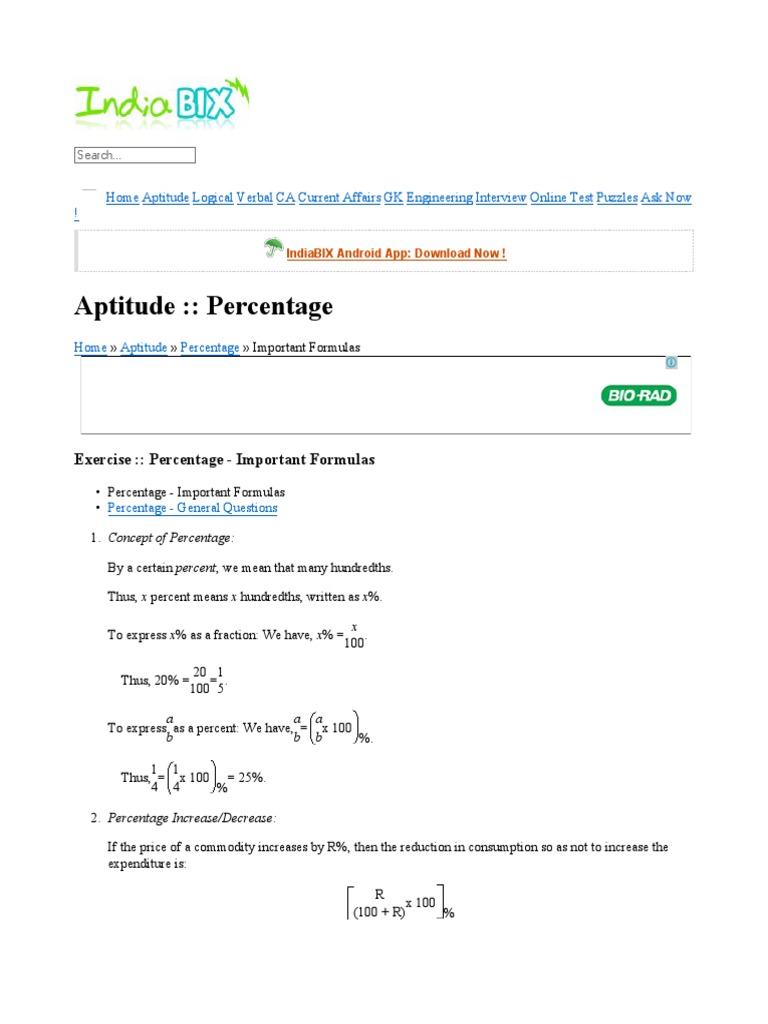 Aptitude Percentage Problems Tricks