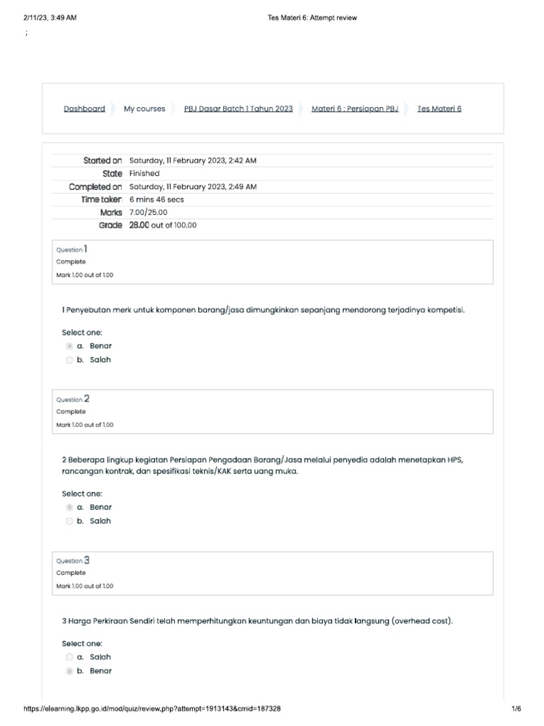 Pre Test LKPP Dasar Modul 6 | PDF