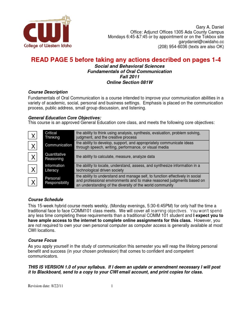 COMM 101 Online Course Syllabus | PDF | Syllabus | Test (Assessment)