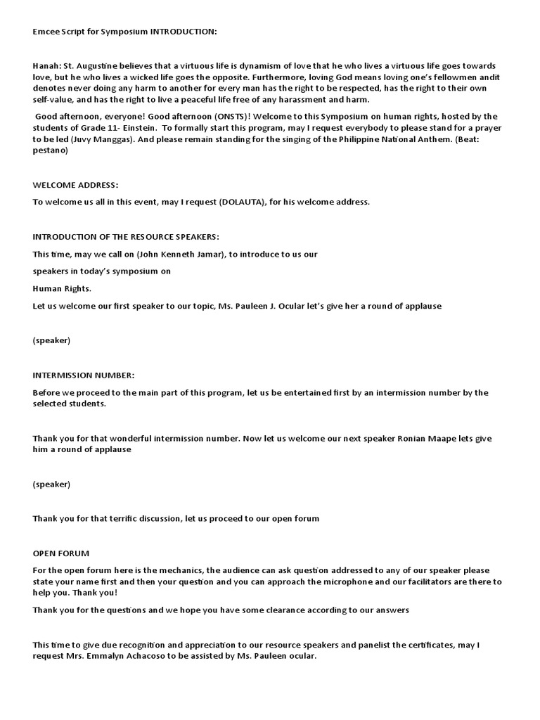 Emcee Script for Human Rights Symposium | PDF