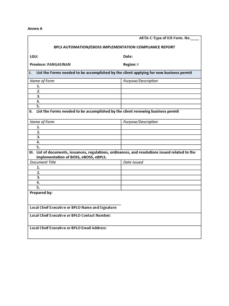 Annex A: Business Permit Forms Template | PDF