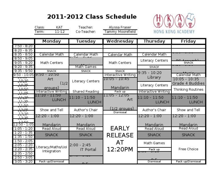 2011-2012 KAT Class Schedule | PDF | Language Arts & Discipline