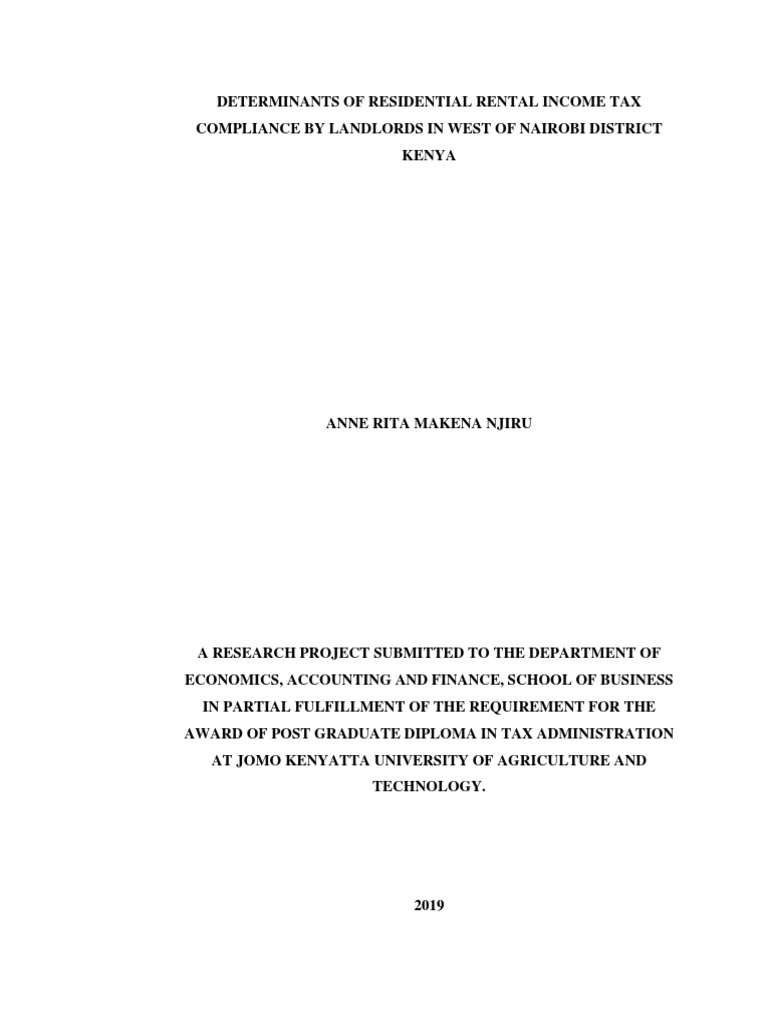 Determinants of Residential Rental Tax Compliance by Landlords in West of Nairobi