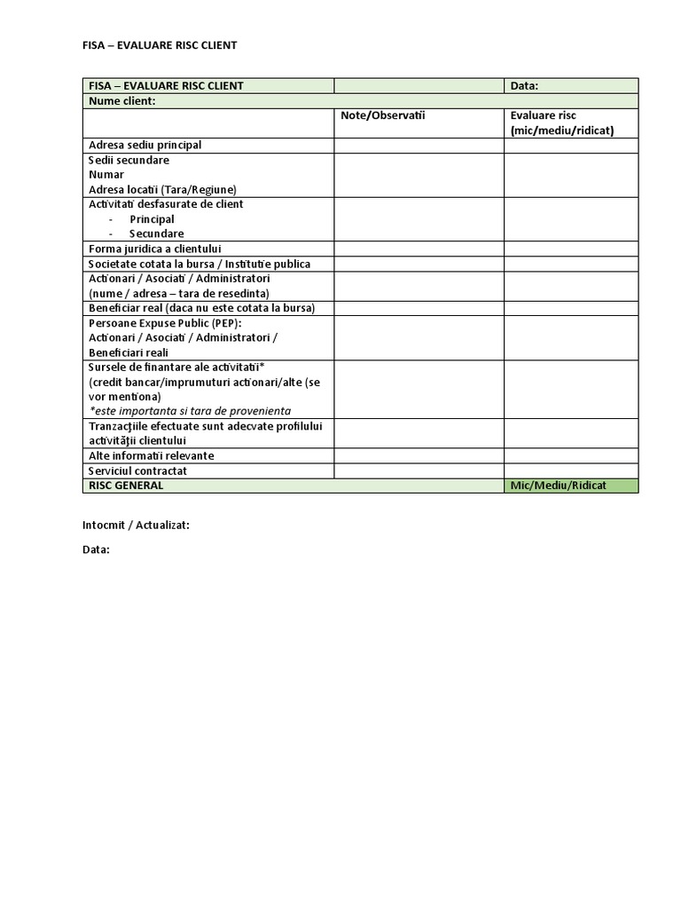 FISA - Evaluare Risc Client | PDF