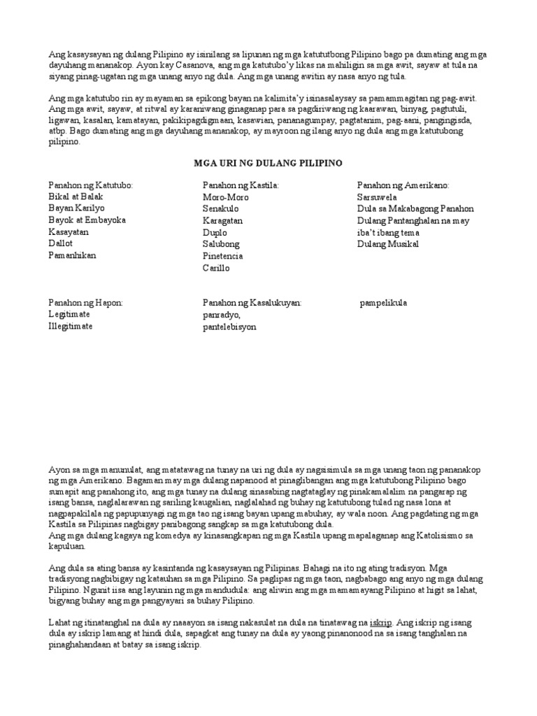Kasaysayan NG Dula | PDF