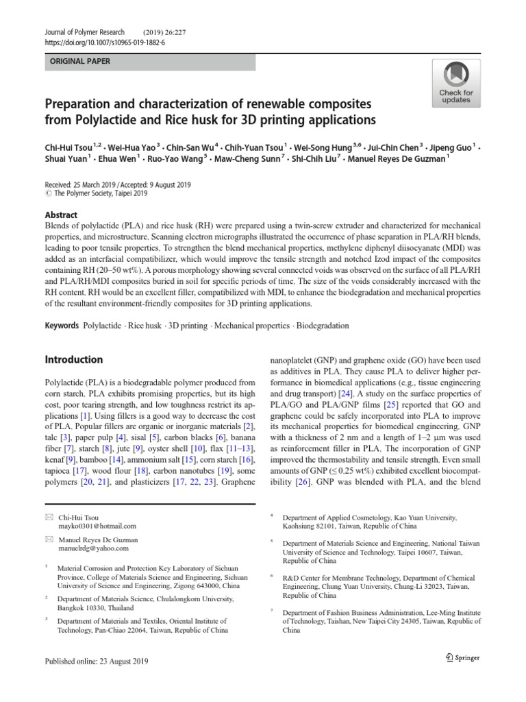 Renewable and Biodegradable Composites from Polylactide and Rice Husk