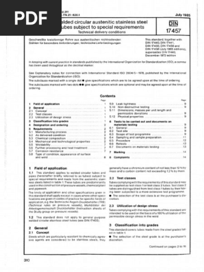 アナ DIN 17457 - Welded Circular Austenitic Stainless Steel Tubes