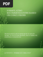 Formulating Reccomendations Based On Conclusion