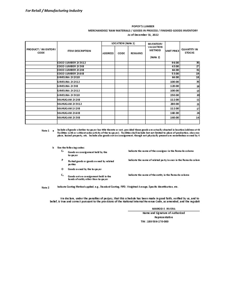 RMC No 57 Annexes A C Nimrod Rivera PDF Value Added Tax Inventory