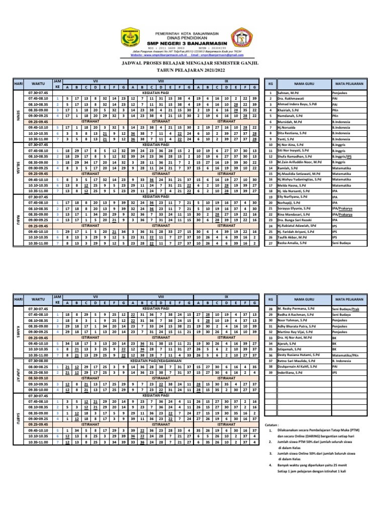 Jadwal Pelajaran Baru | PDF