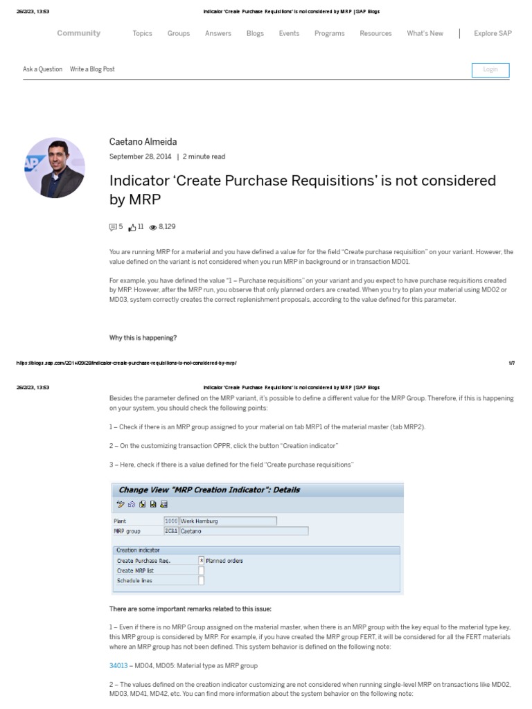 Create Purchase Requisitions by MRP | PDF | Computing
