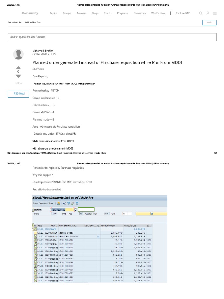 Planned Order Generated While Run From MD01 TRX | PDF | Communication ...