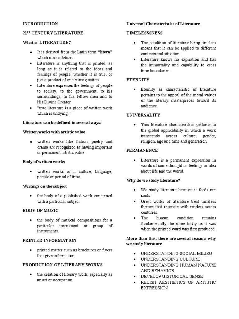 Understanding the Universality and Timelessness of Literature | PDF ...