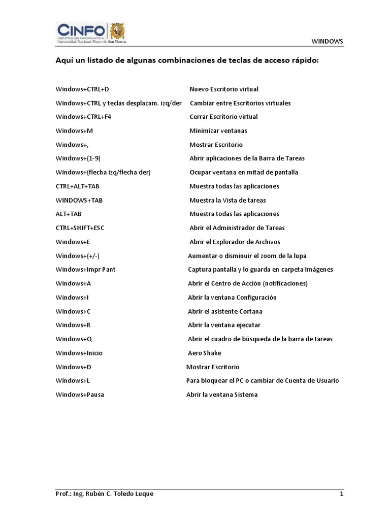 TECLAS DE ACCESO RAPIDO WINDOWS | PDF