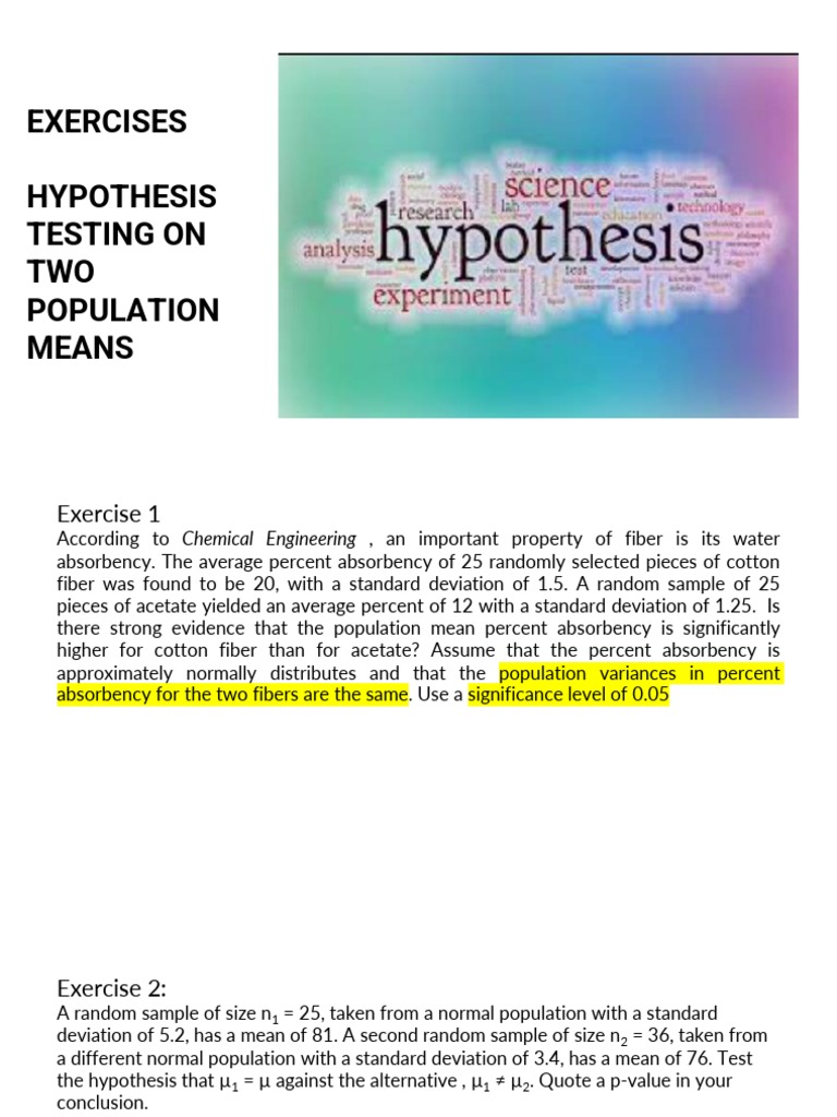 Hypothesis Testing for Two Means | PDF