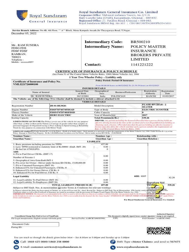Intermediary Code Intermediary Name BR500210 Policy Master Insurance