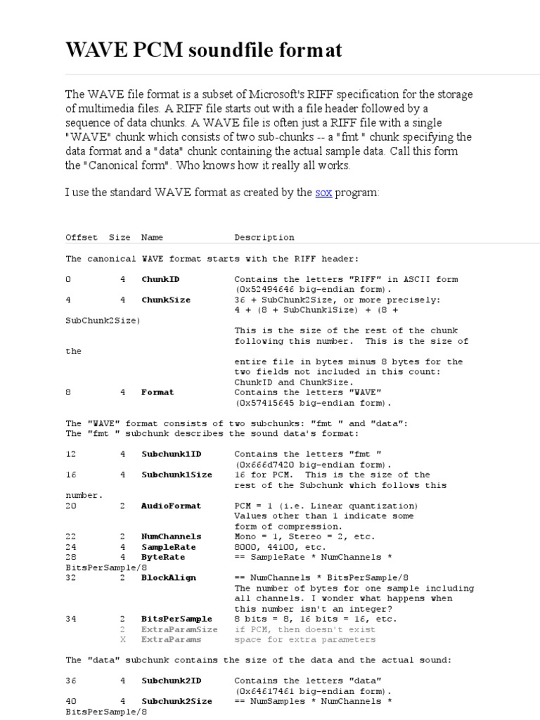 WAVE PCM Soundfile Format | PDF