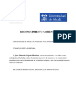 Reconocimiento ambiental U. Alcalá a José Zapata