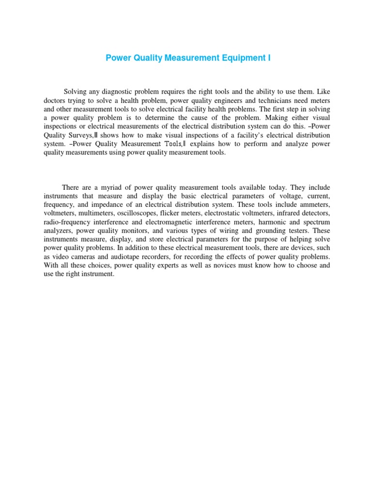 Power Quality Measurement Equipment I PDF Electrical Wiring