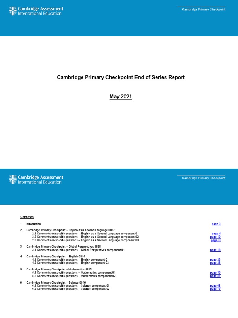 Cambridge Primary Checkpoint Report 2021 | PDF | Question | English As ...