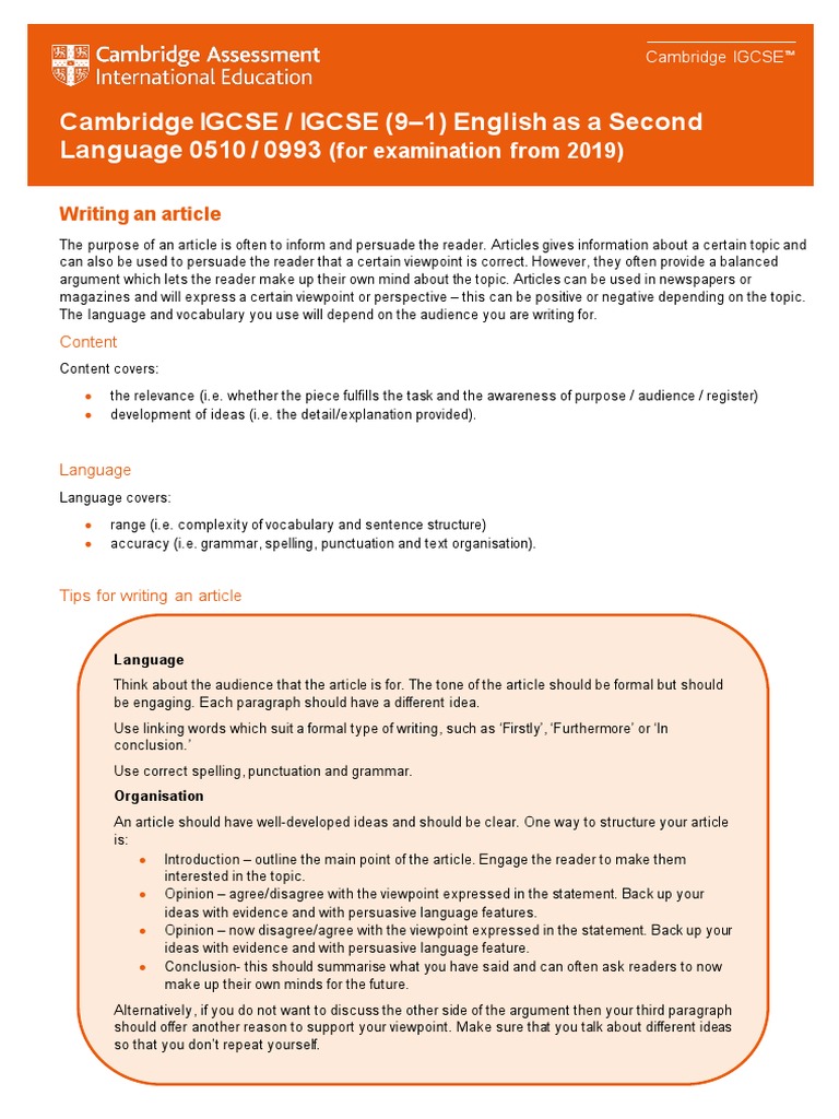 0510 Writing An Article (For Examination From 2019) | PDF | Learning ...