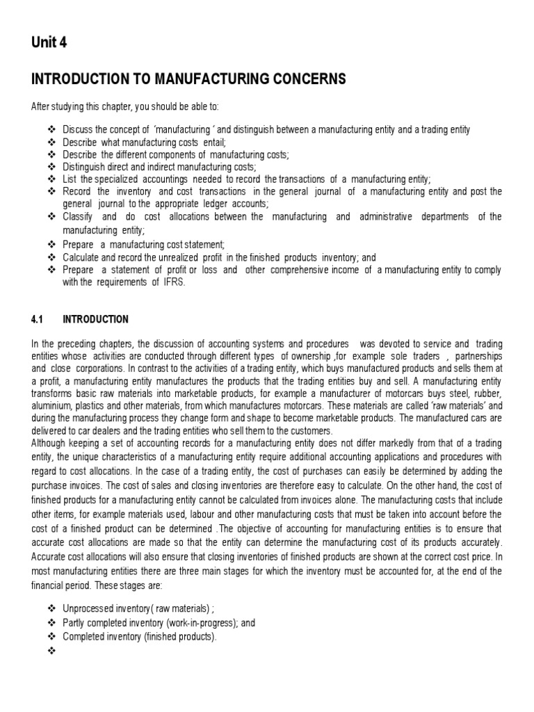 Manufacturing Accounts Study Guide Pdf Debits And Credits Cost