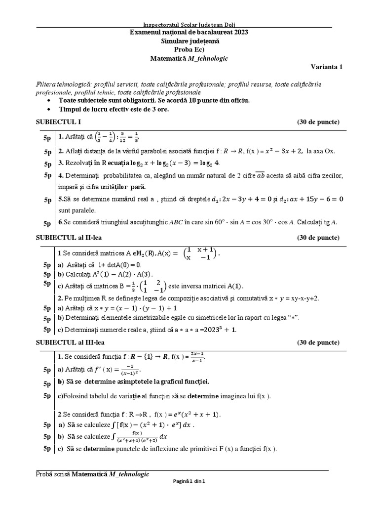 M Tehnologic Var1 | PDF
