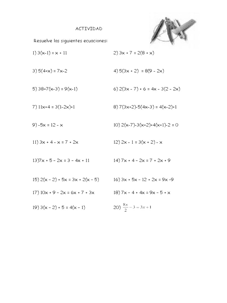 Actividades para resolver ecuaciones | PDF