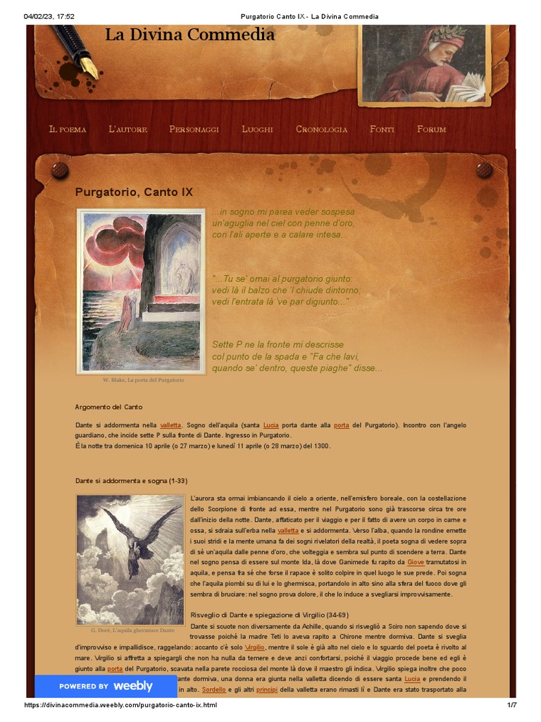 Purgatorio Canto IX La Divina Commedia PDF