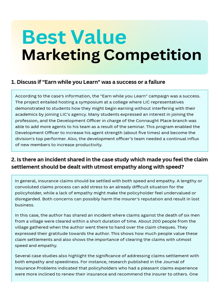 Best Value Marketing Competition Yields Success PDF Insurance Empathy