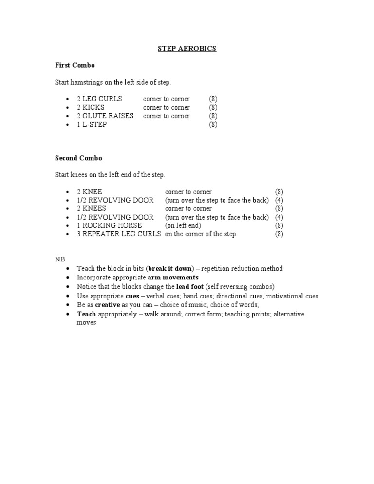 Step Aerobics: First Combo Guide | PDF
