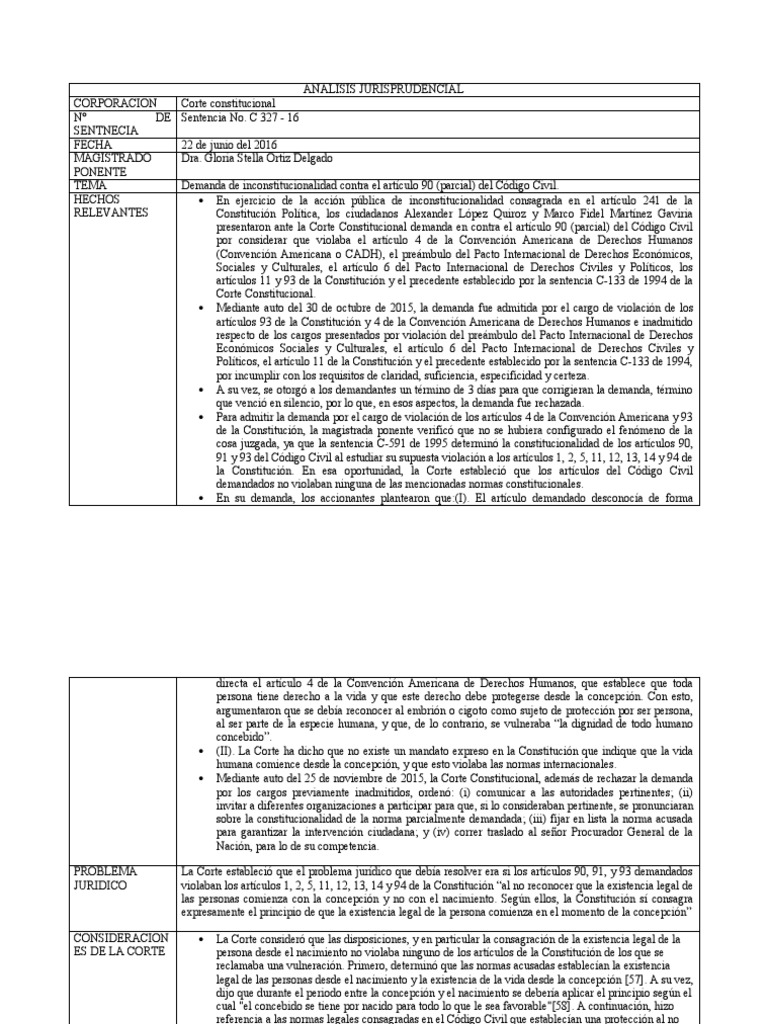 Analisis de La Sentencia C-327-16 | PDF | Constitución | Convenio