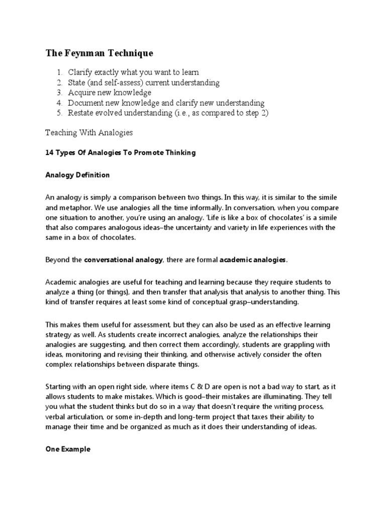 The Feynman Technique | PDF | Analogy | Thought