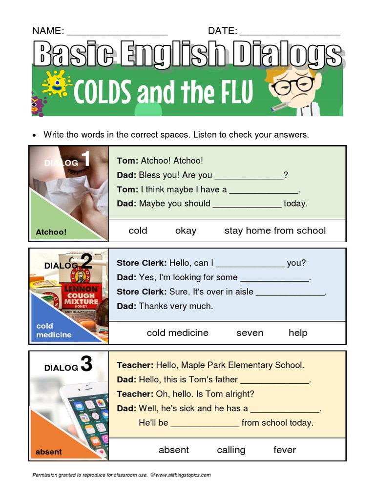 Basic English Dialogs Colds and Flu | PDF | Human Communication ...