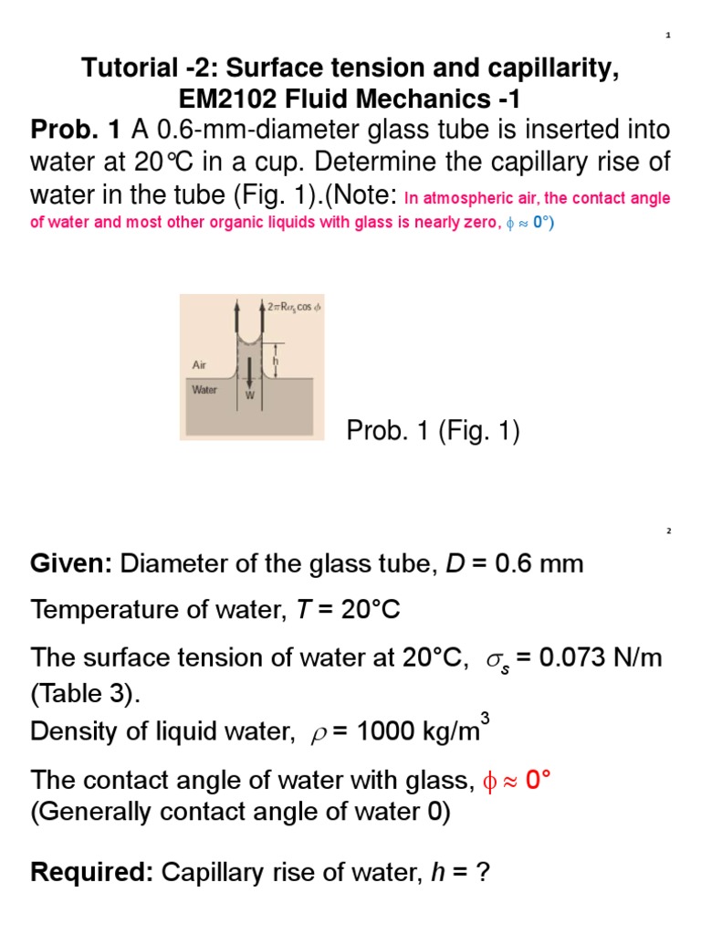 Capillary Rise and Surface Tension Calculations | PDF | Surface Tension ...