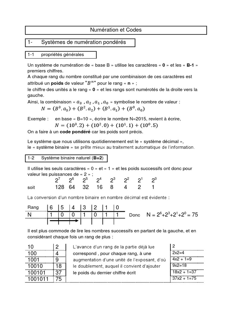 Systèmes de Numération et Codes Binaire | PDF | Décimal | Arithmétique