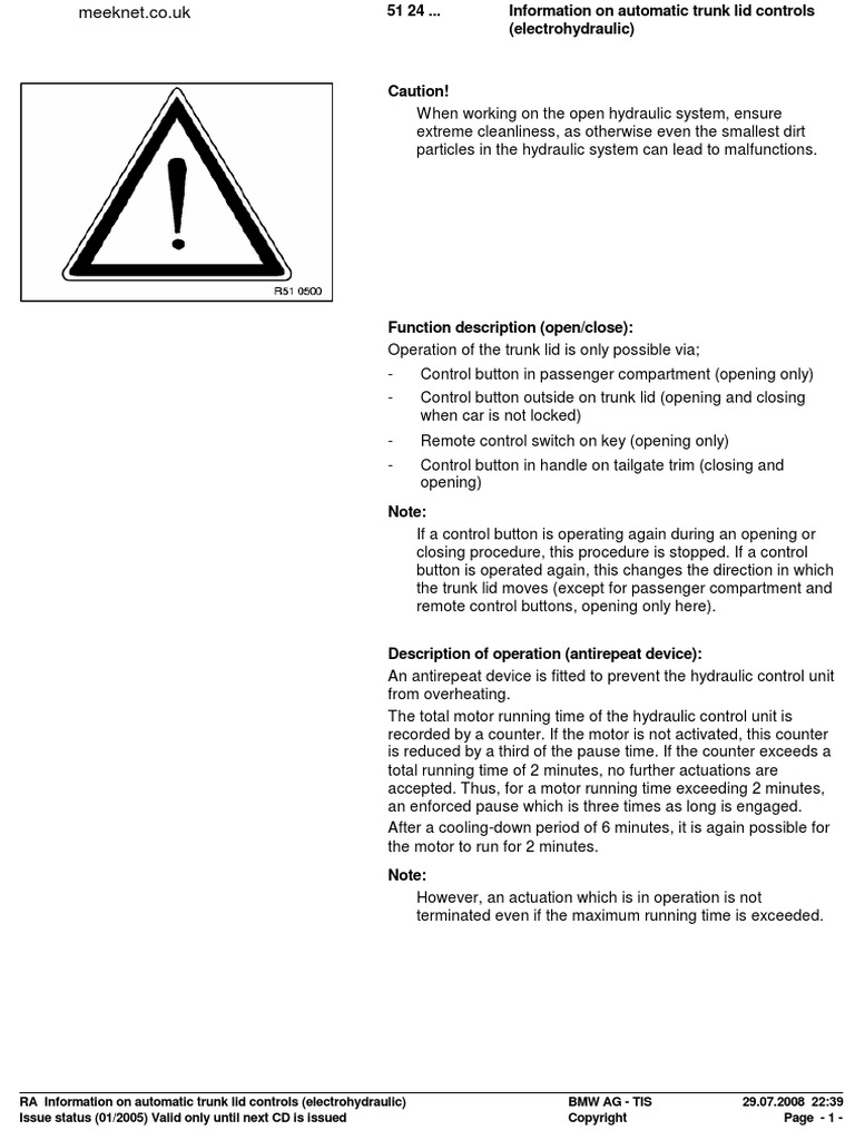 E38 Hydraulic Boot Info1 PDF Trunk (Car) Valve