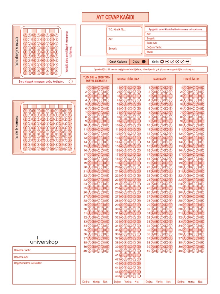 Ayt optik form pdf
