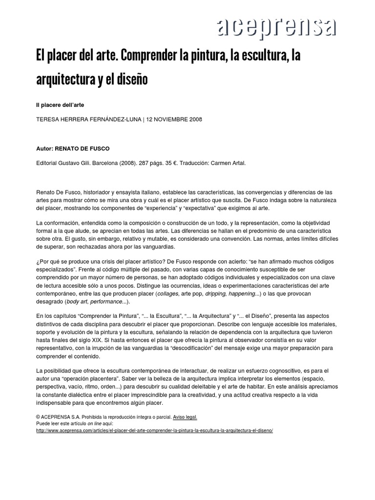 El Placer Del Arte | PDF | Placer | Escultura